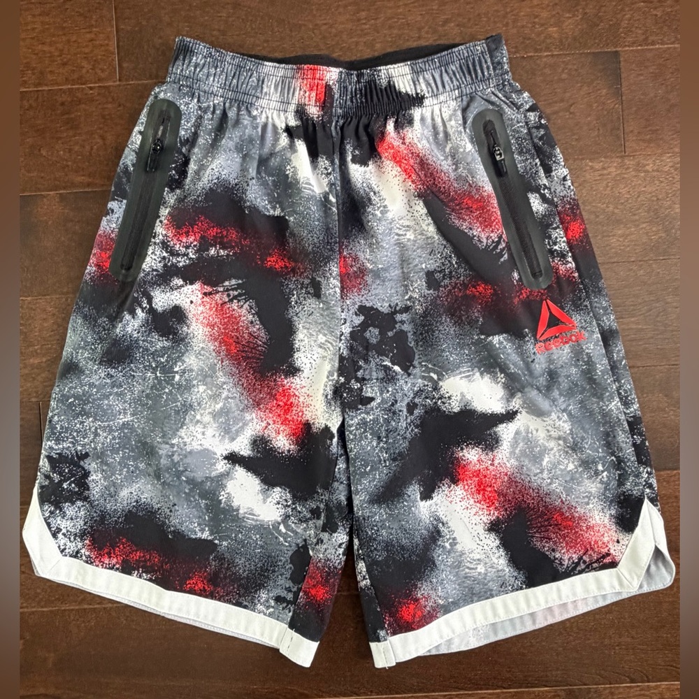 Reebok Youth Large Dynamic Black, Red, and Gray Athletic Shorts